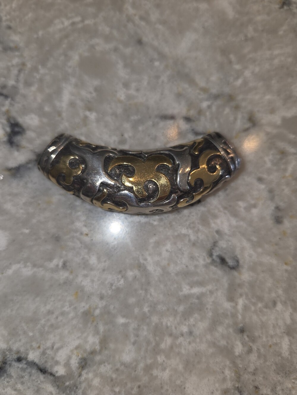 John Hardy Decorative Silver and Gold Curved Accent Sleeve